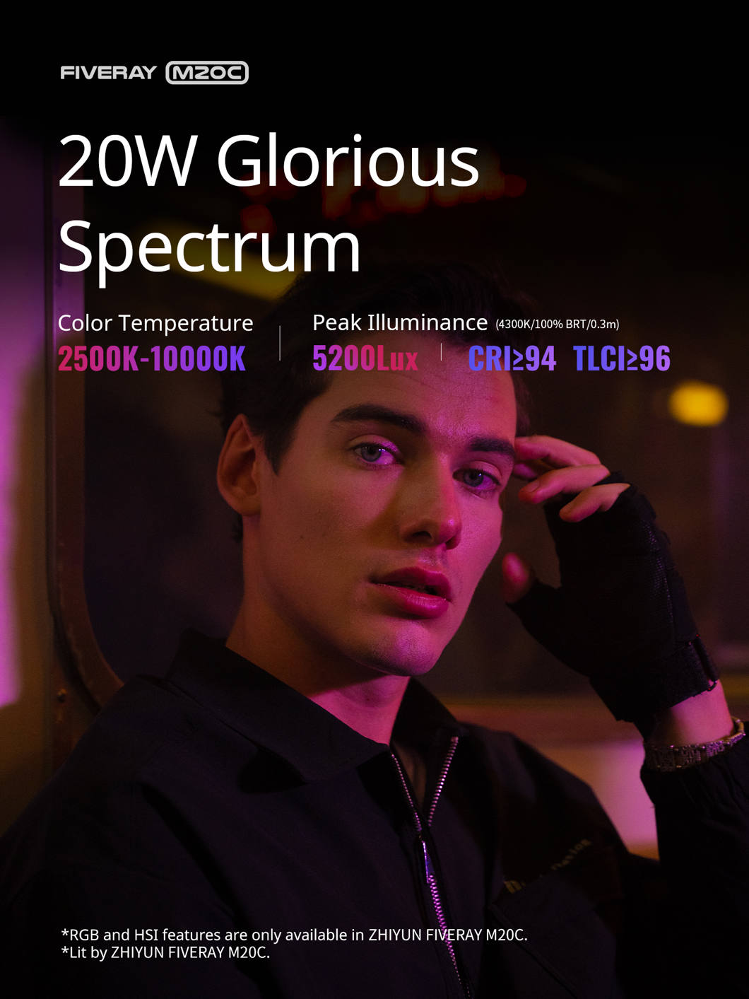 ZHIYUN Fiveray M20C Luz  Luz LED de bolsillo 20W 2700K-10000K