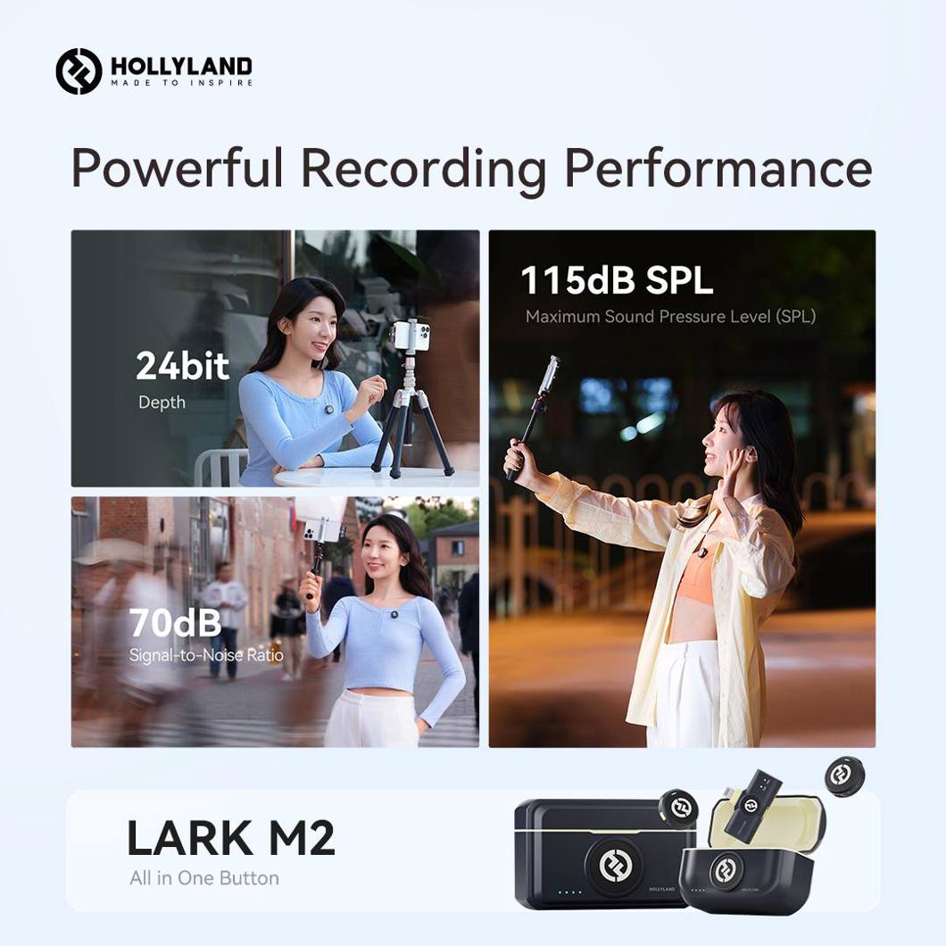 Hollyland Lark M2 USB-C - Wireless Lavalier Microphone with USB-CPlug  (Duo,Shine Charcoal)