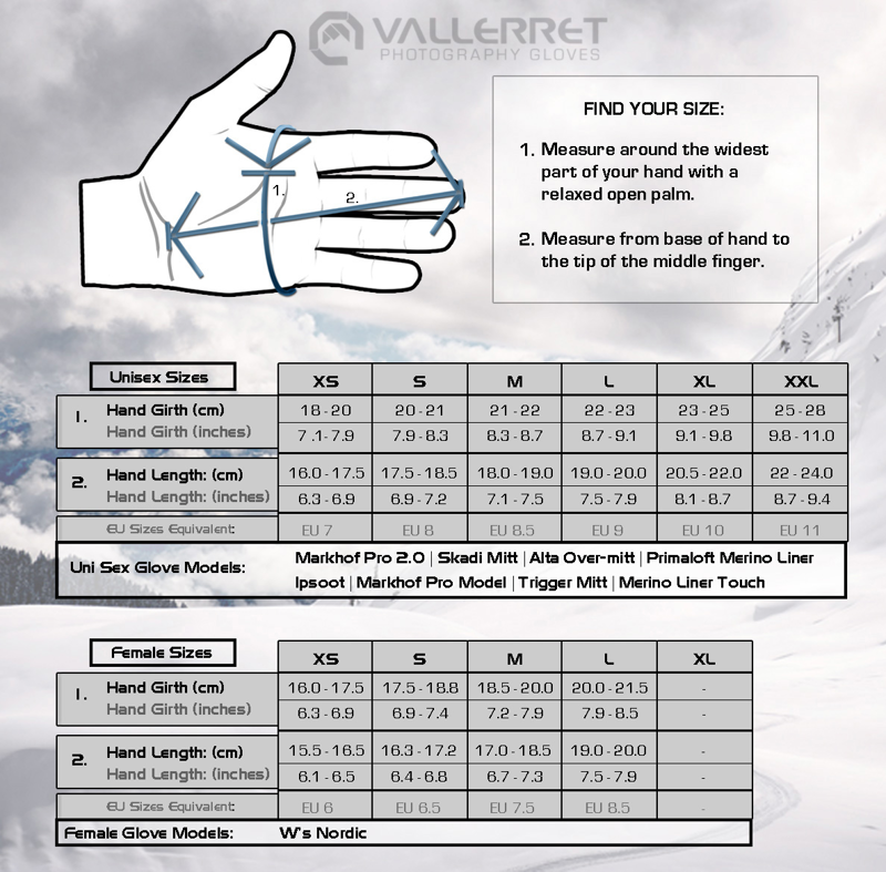 Sizing Chart  Vallerret Photography Gloves