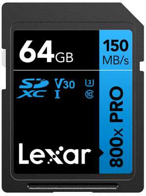 SDXC 800x Pro UHS-I cards, C10 (V30) U3, R150, 64GB 