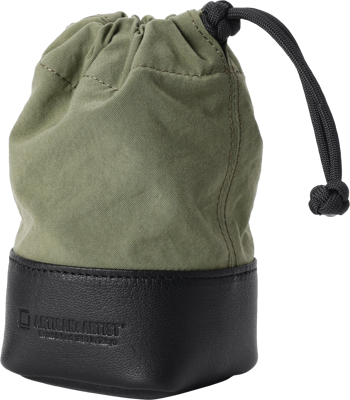 I ACAM-LP140 I Fabric and Leather Lens Pouch (M) Khaki/Black 