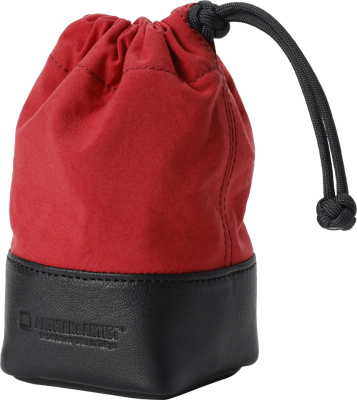 I ACAM-LP140 I Fabric and Leather Lens Pouch (M) Red/Black 