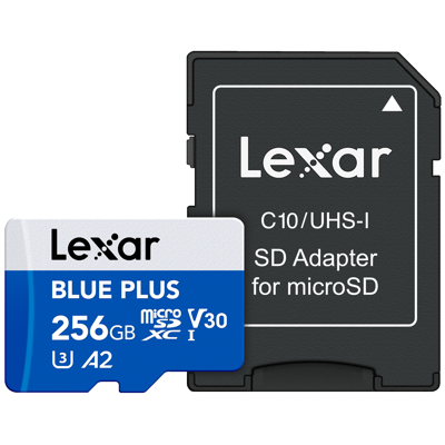microSDHC Blue Plus UHS-I with SD adapter, up to 170MB/s read  C10/A2/U3 (V30) 256GB