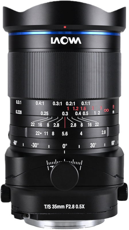 Laowa 35mm f/2.8 Zero-D Tilt-Shift 0.5x Macro – Fuji GFX – Obiectiv manual tilt ±10° shift ±8mm macro 0.5x, design Zero-D fără distorsiuni, APO apocromatic, 14 elemente 12 grupe, 15 lamele diafragmă, distanță minimă focalizare 22.8cm, rotire 360°, filet 77mm, 1350g [13]