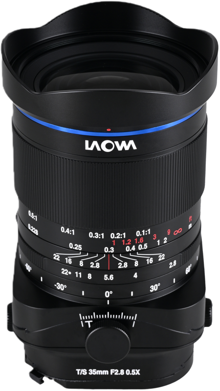 Laowa 35mm f/2.8 Zero-D Tilt-Shift 0.5x Macro – Fuji GFX – Obiectiv manual tilt ±10° shift ±8mm macro 0.5x, design Zero-D fără distorsiuni, APO apocromatic, 14 elemente 12 grupe, 15 lamele diafragmă, distanță minimă focalizare 22.8cm, rotire 360°, filet 77mm, 1350g [14]