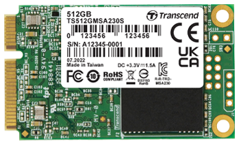 mSATA SSD 230S, SATA III 6Gb/s interface, mSATA SSD, SATA3, 3D TLC I 256GB
